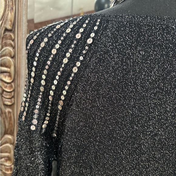 HAROLDS LUXURY BLACK DRESSY CARDIGAN SILVER SEQUINS METALLIC THREAD TOP SZ M - Picture 8 of 11